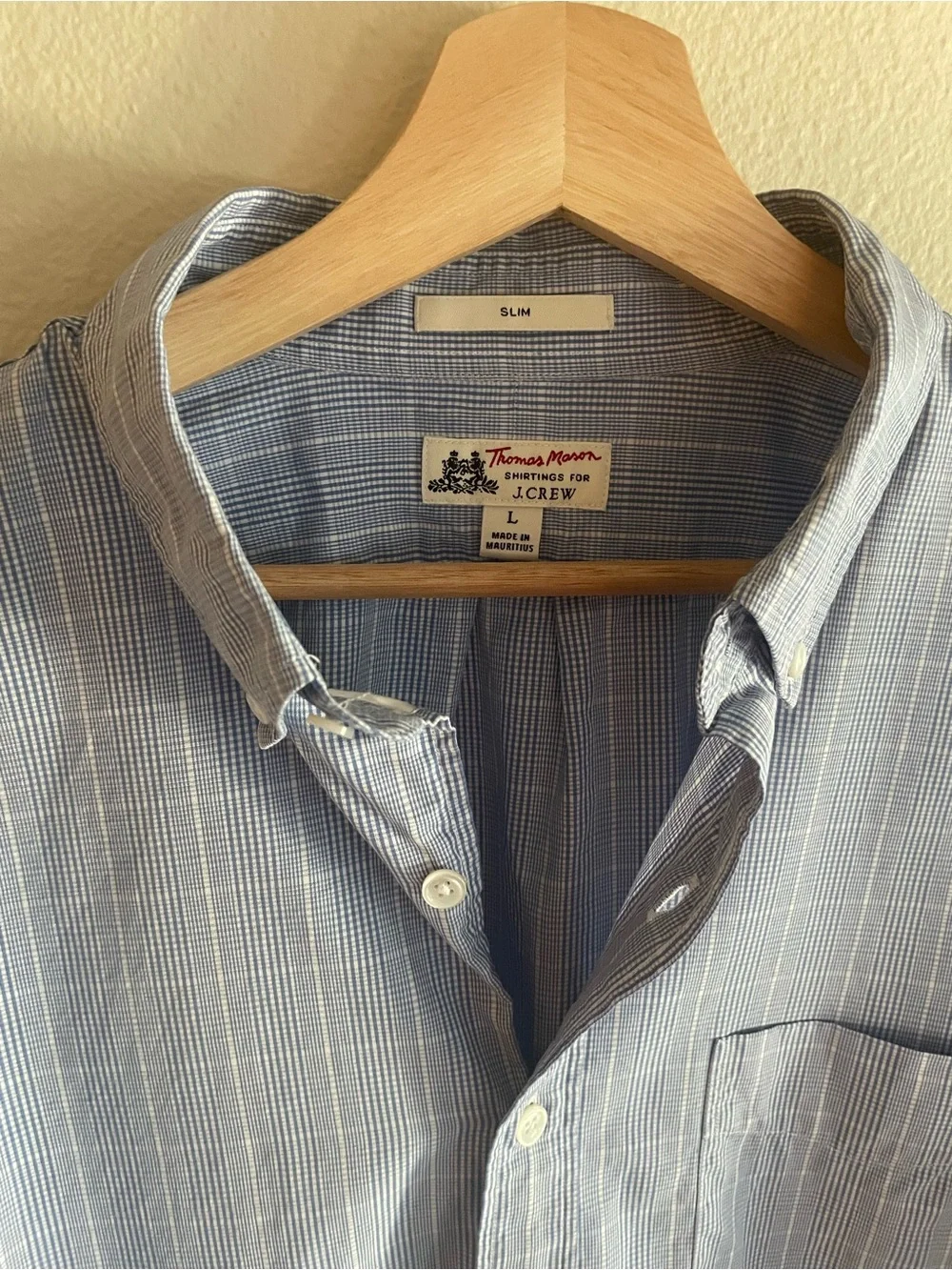 Thomas Mason J. Crew Slim Fit Light Blue and White Checked Slim Dress Shirt